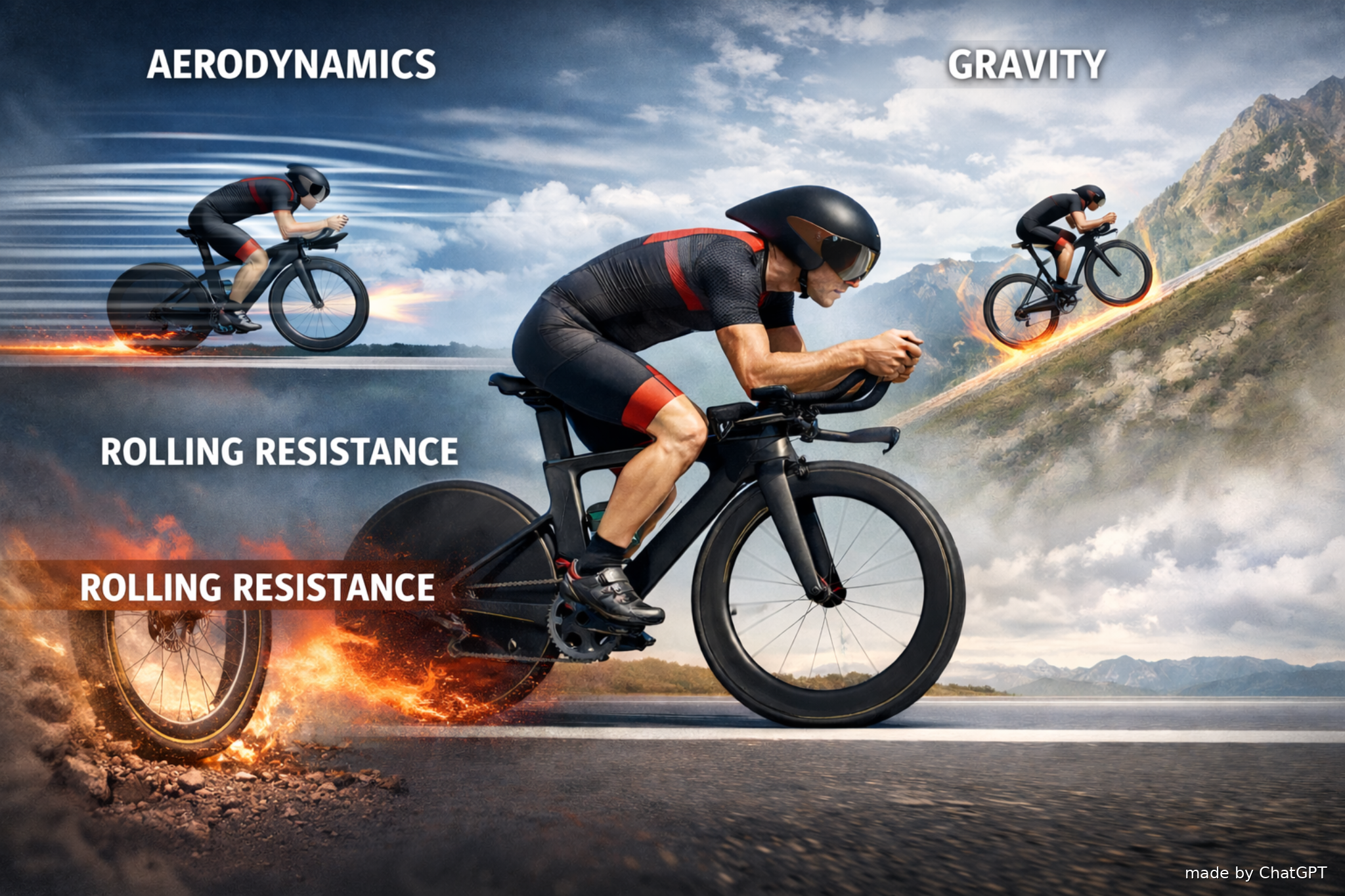 Cover: Cycling Physics: Gravity, Rolling Resistance & Aerodynamic Drag – with formulas explained